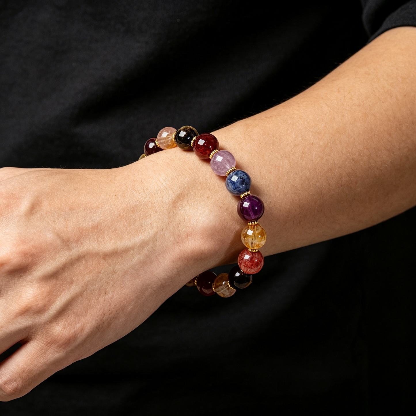 Multi-Gem Quartz Stone Bracelet 8mm (Solar Plexus Chakra)
