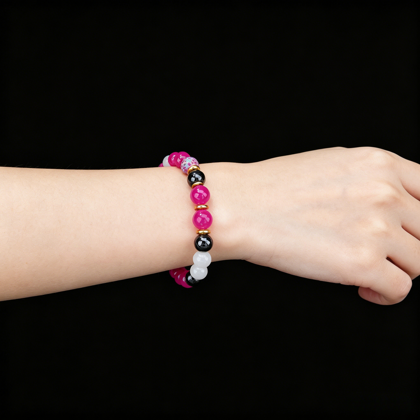 Pink Agate and White Jade Bracelet 8mm (Sacral Chakra)