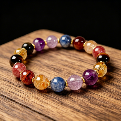 Multi-Gem Quartz Stone Bracelet 8mm (Solar Plexus Chakra)