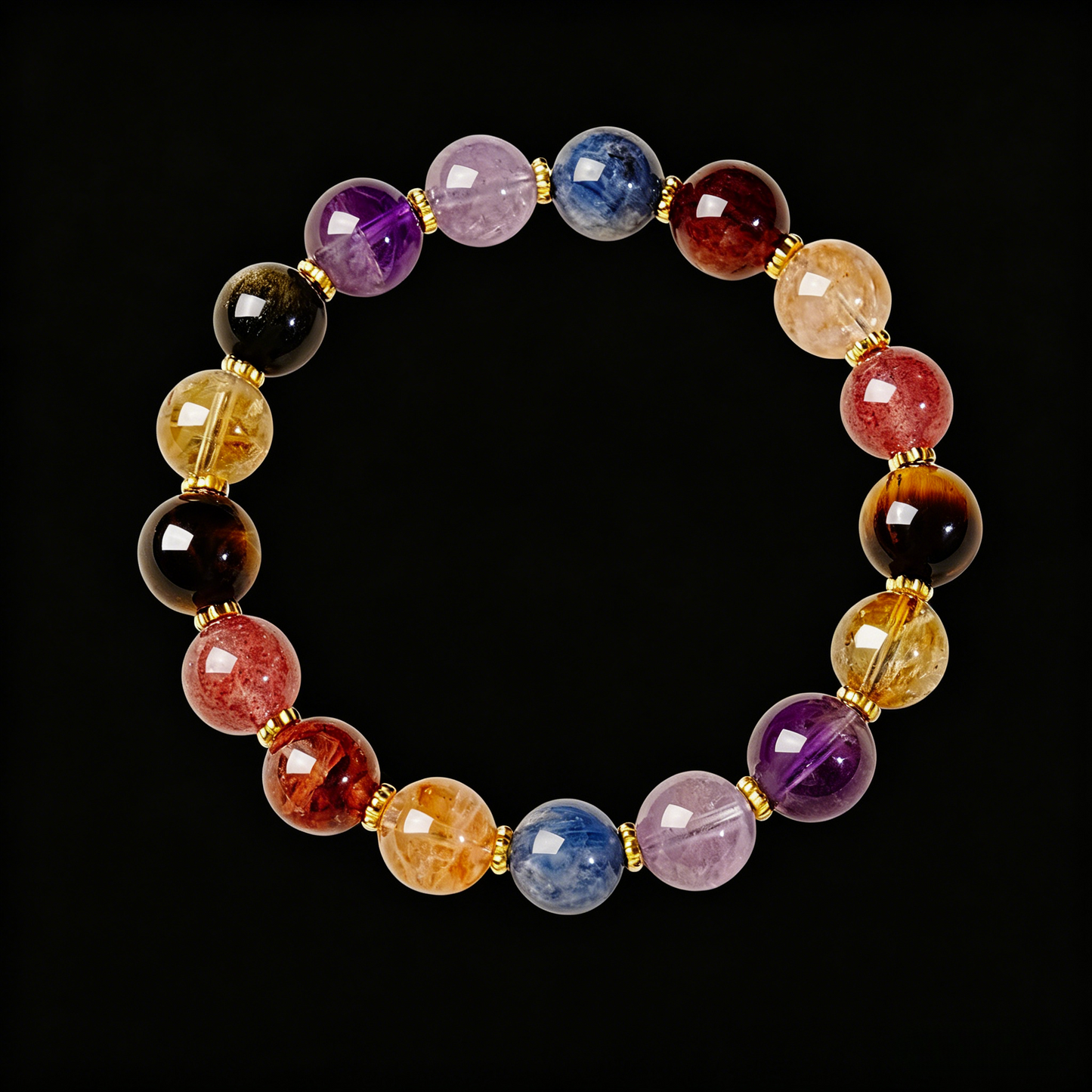 Multi-Gem Quartz Stone Bracelet 8mm (Solar Plexus Chakra)