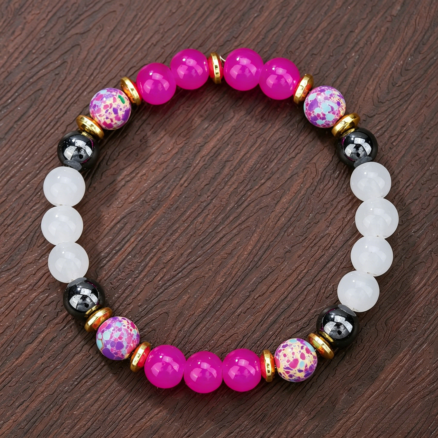 Pink Agate and White Jade Bracelet 8mm (Sacral Chakra)