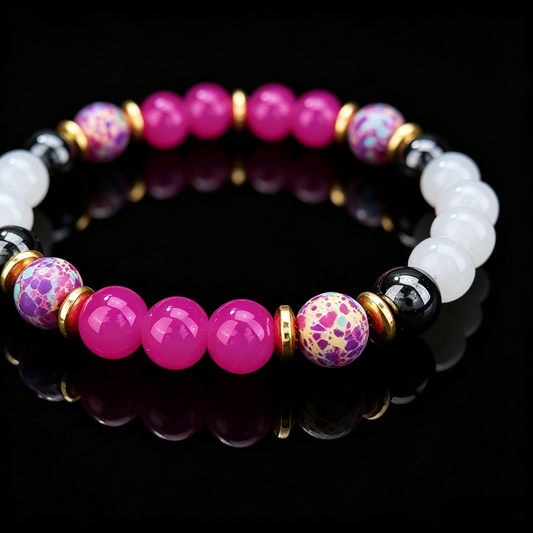 Pink Agate and White Jade Bracelet 8mm (Sacral Chakra)