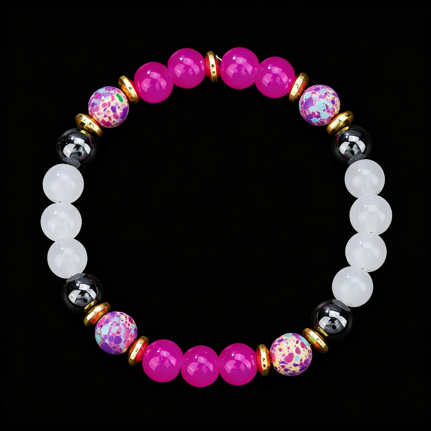 Pink Agate and White Jade Bracelet 8mm (Sacral Chakra)