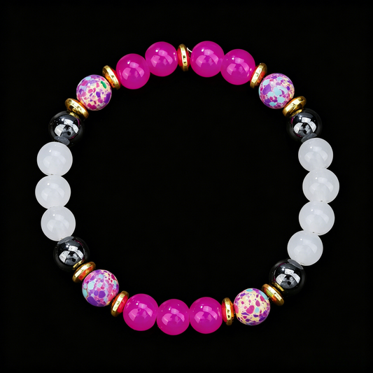Pink Agate and White Jade Bracelet 8mm (Sacral Chakra)