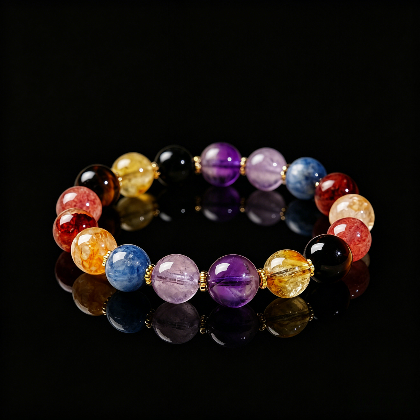 Multi-Gem Quartz Stone Bracelet 8mm (Solar Plexus Chakra)