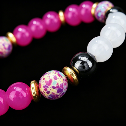 Pink Agate and White Jade Bracelet 8mm (Sacral Chakra)